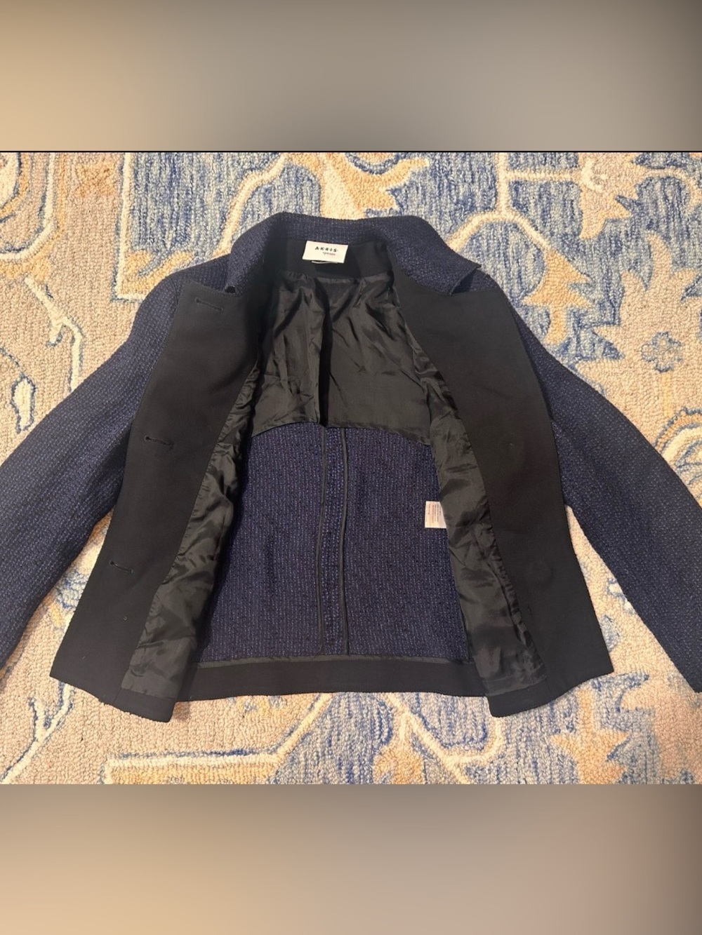 Akris Punto Blue Button Front Lined Wool Blend Jacket 4 Cropped Quiet Luxury - Picture 4 of 10